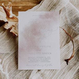 Waterverf was   Blush and Silver Foil Wedding Folie Uitnodiging