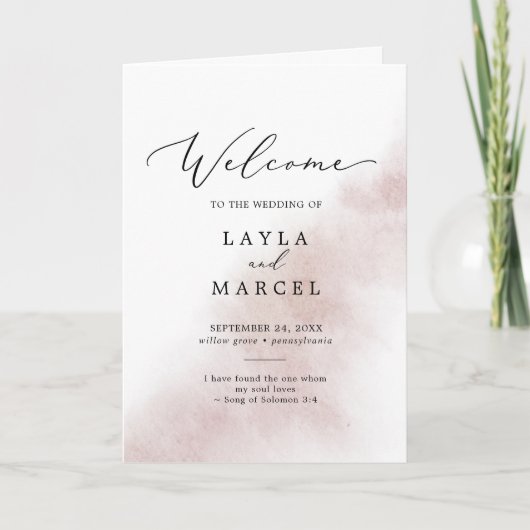 Waterverf was | Blush Folded Wedding Programma (Voorkant)