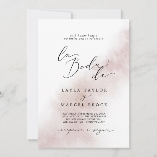 Waterverf was | Blush La Boda de Wedding Kaart (Voorkant)