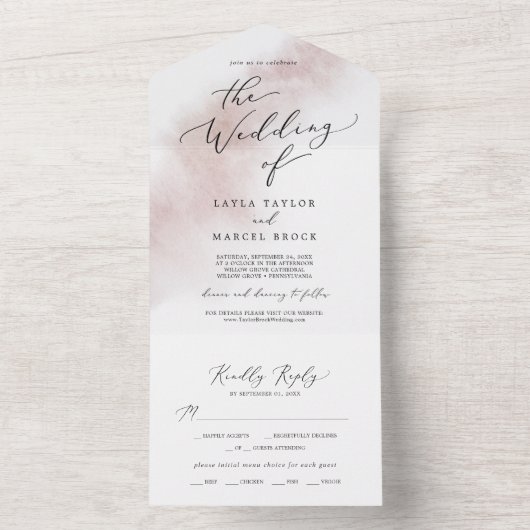 Waterverf was | Blush Weddenschap All In One Uitnodiging (Binnen)
