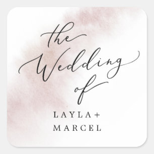 Waterverf was Blush Weddenschap Envelope-zegels Vierkante Sticker