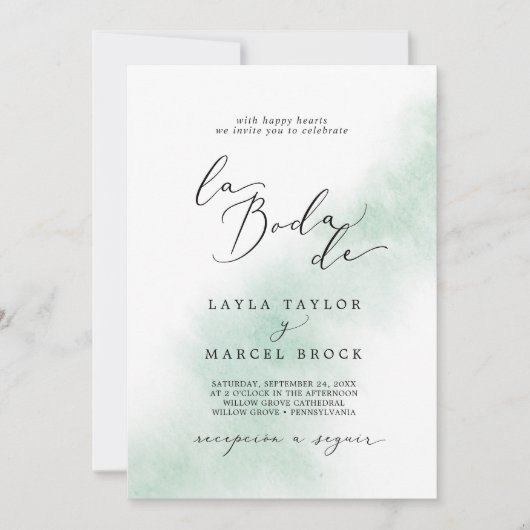Waterverf was | Green La Boda de Wedding Kaart (Voorkant)