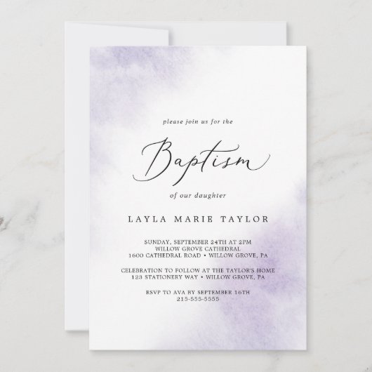 Waterverf was | Paarse baptisme Kaart (Voorkant)