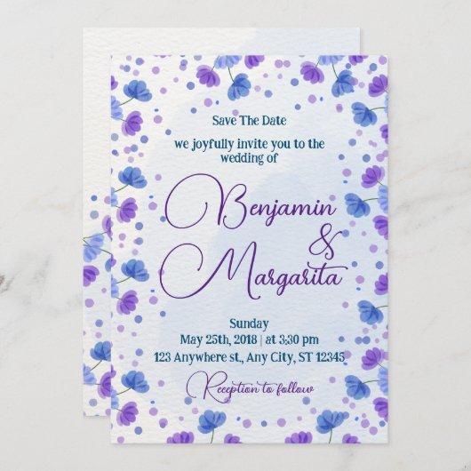 Waterverf was | Paarse uitnodiging tot weddenschap (Voorkant / Achterkant)