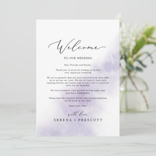 Waterverf Was Paarse Welkomstbrief en reisroute (Staand voorkant)