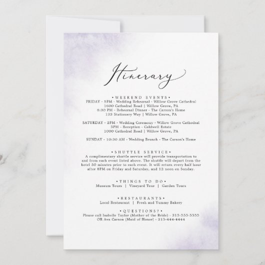 Waterverf Was Paarse Welkomstbrief en reisroute (Achterkant)