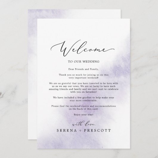 Waterverf Was Paarse Welkomstbrief en reisroute (Voorkant / Achterkant)