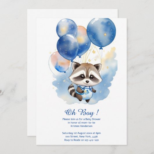 Waterverf wasbeer Baby shower uitnodiging (Voorkant / Achterkant)