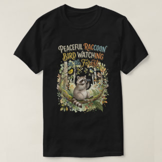 Waterverf Wasbeer Vogelspotter Natuur Design T-shirt