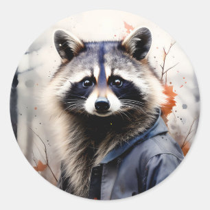 Waterverf wasbeerdier ronde sticker
