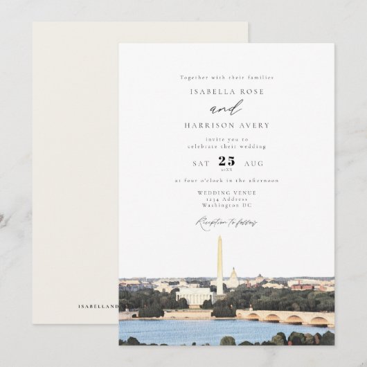 Waterverf Washington DC Monument Skyline Wedding Kaart (Voorkant / Achterkant)