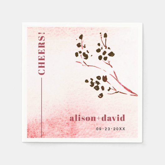 Waterverf wassen en tak Japandi CHEERS bruiloft Servet (Voorkant)