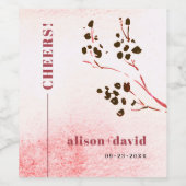 Waterverf wassen en tak Japandi CHEERS bruiloft Wijn Etiket (Enkel label)