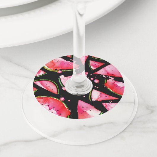 Waterverf Watermeloen 2 Wijnglaslabel (Dichtbij)