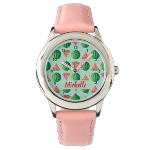 Waterverf Watermeloen Custom Girls Naam Roze Horloge