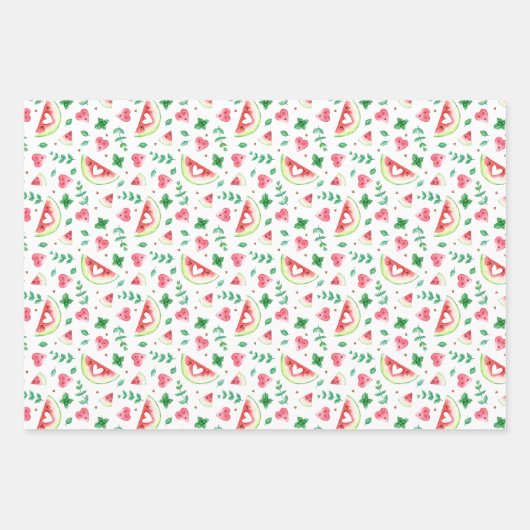 Waterverf Watermeloen en Greenery Inpakpapier Vel (Voorkant)
