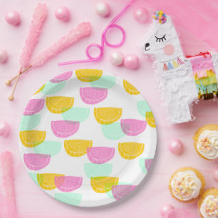 Waterverf Watermeloen Roze Groen Geel Patroon Papieren Bordje