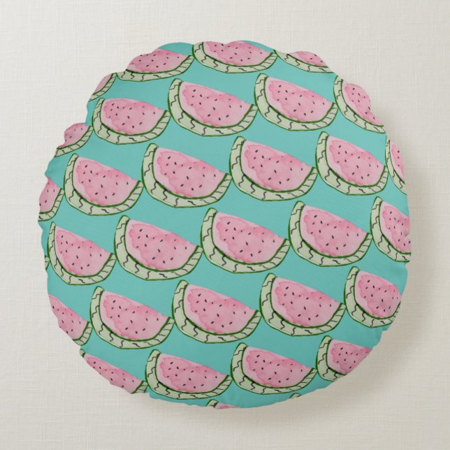 Waterverf Watermeloenen Doodles Pattern Rond Kussen (Voorkant)