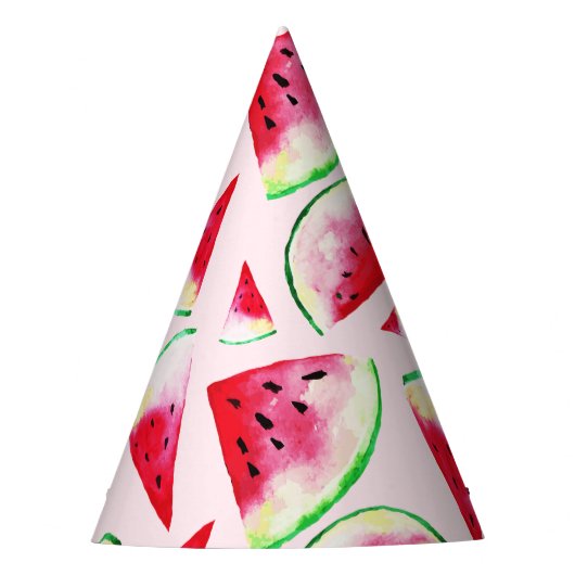 Waterverf Watermelon Slice Pattern Feesthoedjes (Voorkant)
