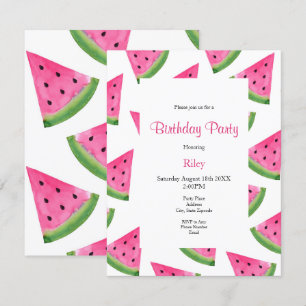 Waterverf Watermelon Wedge en Patroonuitnodiging Kaart