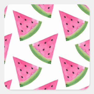 Waterverf Watermelon Wedge Patroon Vierkante Sticker