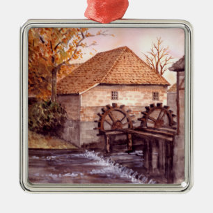 Waterverf watermolen Schilderen door Farida Greenf Metalen Ornament