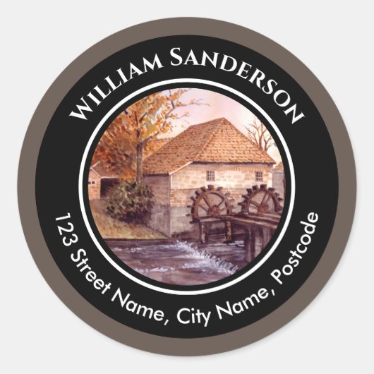 Waterverf watermolen Schilderen door Farida Greenf Ronde Sticker (Voorkant)