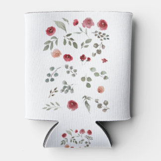 Waterverf Waterverf Rozen Groene bladeren Bladeren Blikjeskoeler