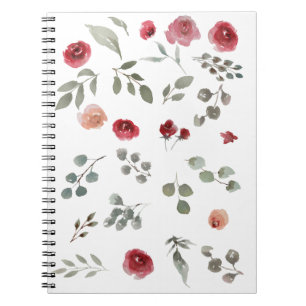Waterverf Waterverf Rozen Groene bladeren Bladeren Notitieboek