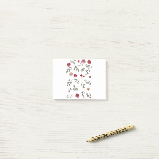 Waterverf Waterverf Rozen Groene bladeren Bladeren Post-it® Notes (Op bureau)