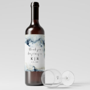 Waterverf Waves en Zand Monogram Wijnlabel Set Wijn Etiket