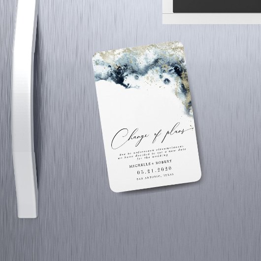 Waterverf Waves Gold Wedding Wijzig de datum Magneet