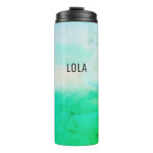 Waterverf Waves Green Blue Pattern MONOGRAM Thermosbeker (Voorkant)