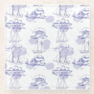 Waterverf Waves & Ships Patroon Glazen Onderzetter