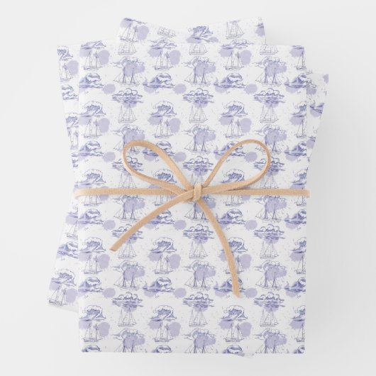 Waterverf Waves & Ships Patroon Inpakpapier Vel (In situ)