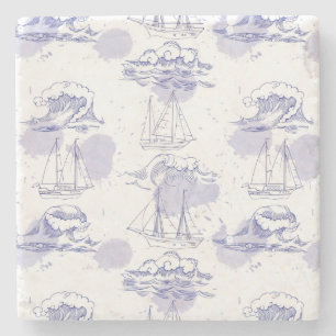Waterverf Waves & Ships Patroon Stenen Onderzetter