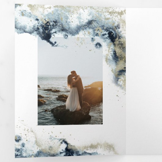 Waterverf Waves Tri-Fold bruiloft uitnodiging (Binnenzijde eerst)