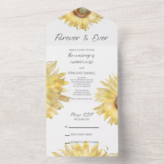 Waterverf Weddenschap met geel zonbloemen All In One Uitnodiging (Binnen)