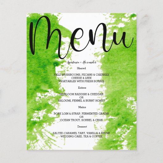 Waterverf WEDDING MENU. Flyer (Voorkant)