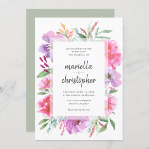 Waterverf Wedding Spring Bouquet Modern Invite Kaart
