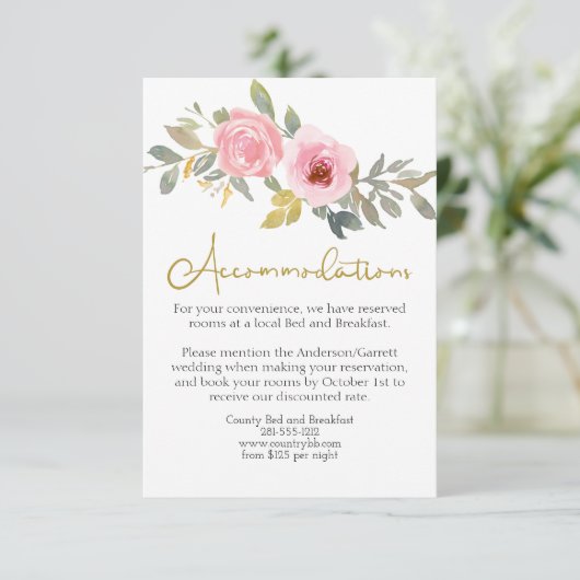 Waterverf Weelderige Roze Roze Bloemige Trouwdag Informatiekaartje (Staand voorkant)