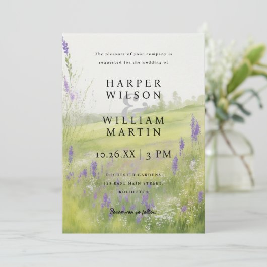 Waterverf weide Landschap bruiloft uitnodiging (Staand voorkant)