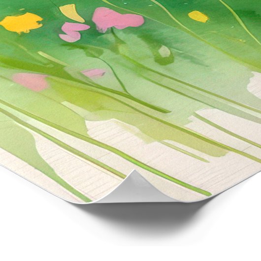 Waterverf weide landschap met heuvels en bomen poster (Hoek)