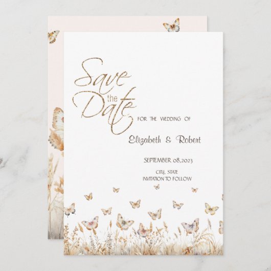 Waterverf weide vlinders opslaan de datum save the date (Voorkant / Achterkant)