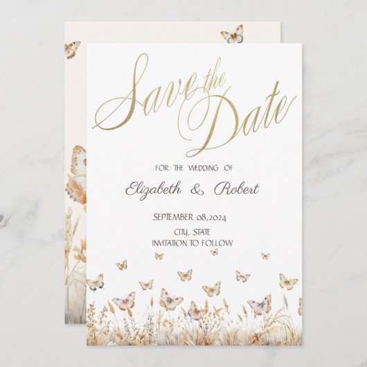 Waterverf weide vlinders opslaan de datum save the date (Voorkant / Achterkant)