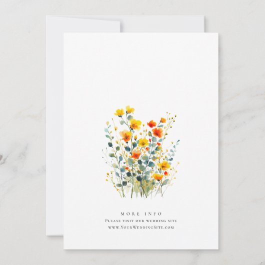 Waterverf Weide Wilde Bloem Bohemiaans Huwelijk Kaart (Achterkant)