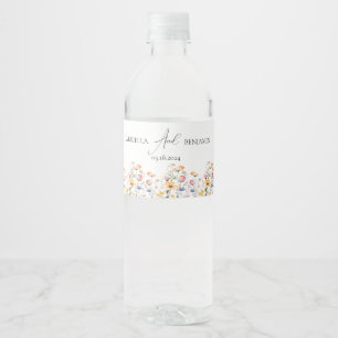 Waterverf Weide Wilde Bloem Klassieke Trouw Waterfles Etiket