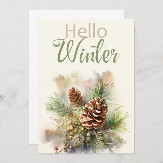 Waterverf wenskaart met dennentakken, kegels kaart (Voorkant / Achterkant)