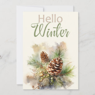 Waterverf wenskaart met dennentakken, kegels kaart