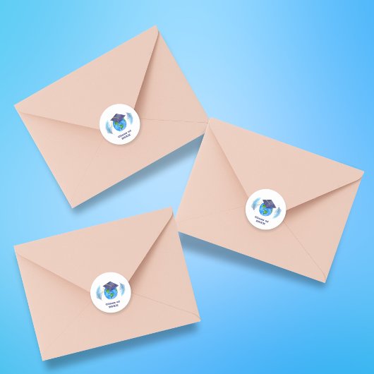 Waterverf wereld met studiepluier en veren ronde sticker